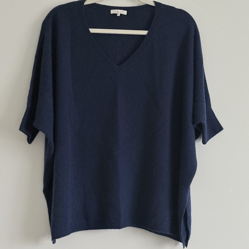 Minnie Rose Cashmere Sweater Womens M/L Batwing Knit Career Luxury Natural Blue